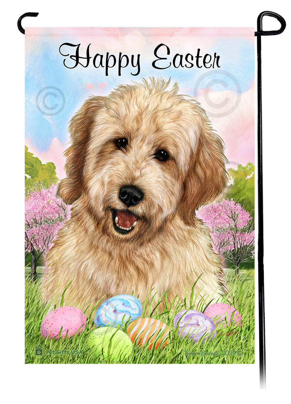 Goldendoodle Happy Easter Garden Flags