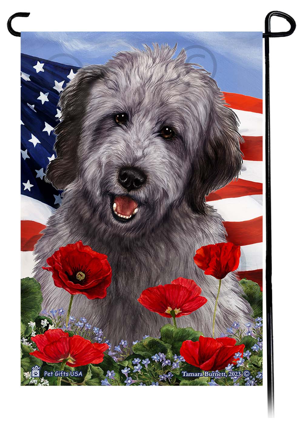 Goldendoodle Patriotic Flowers - Garden Flag