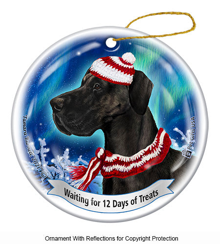 Great Dane Uncropped Black Ornament