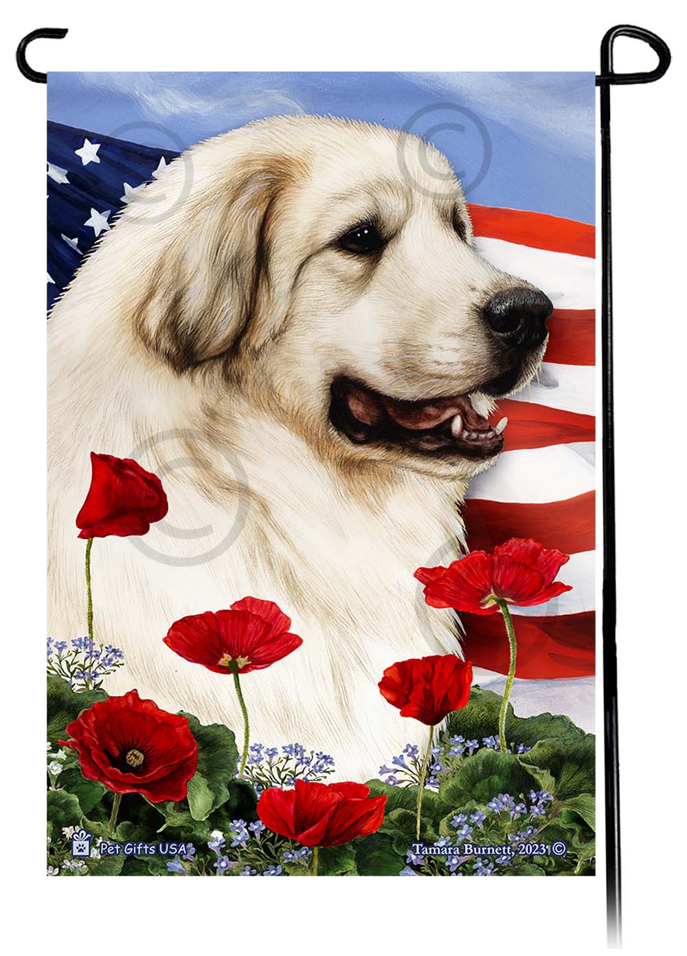 Great Pyrenees Patriotic Flowers Garden Flags