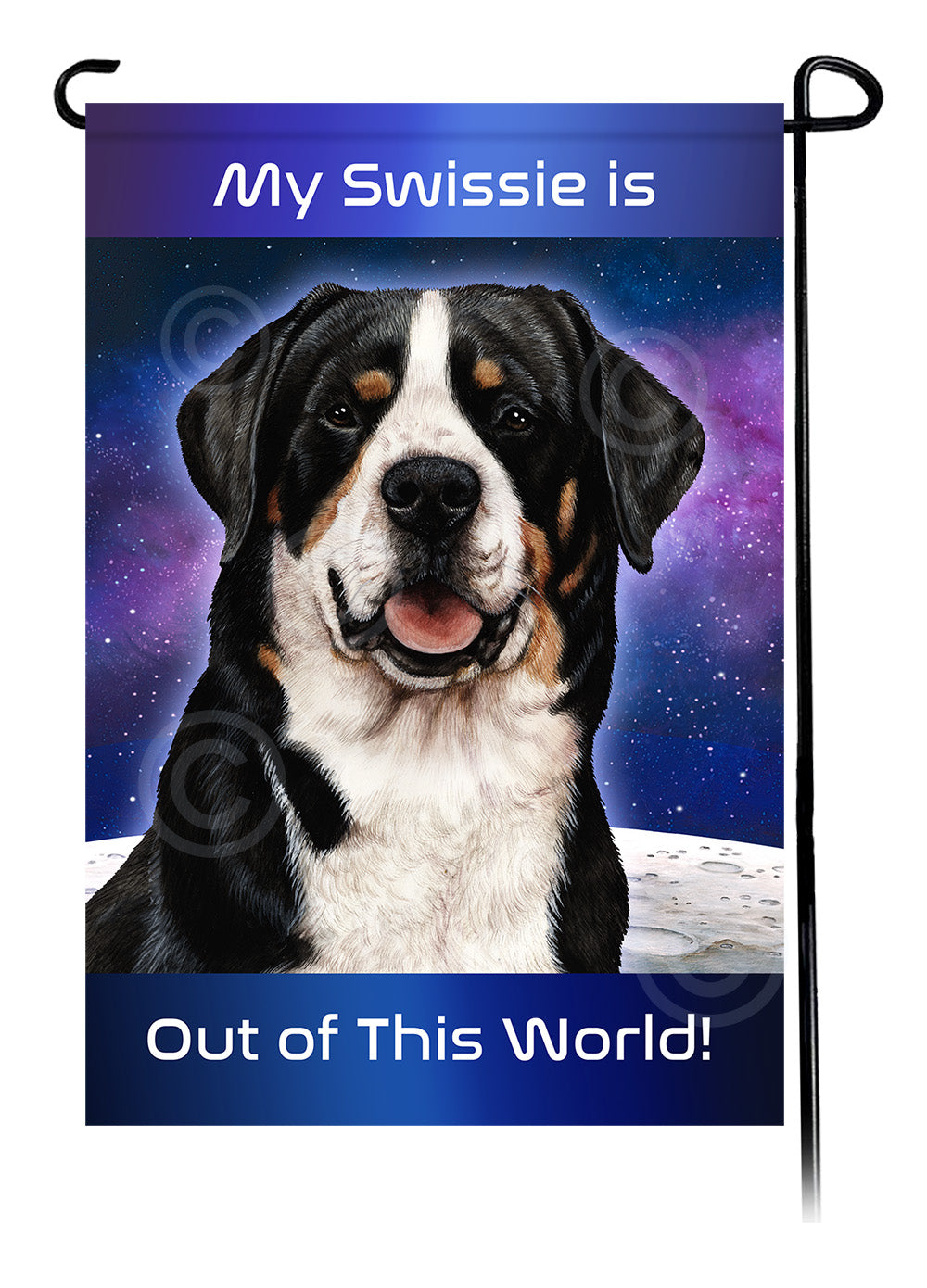 Greater Swiss Mountain Dog Out Of This World Garden Flags