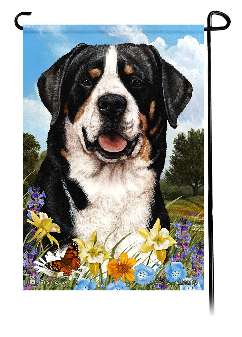 Greater Swiss Mountain Dog Summer Flowers Garden Flags