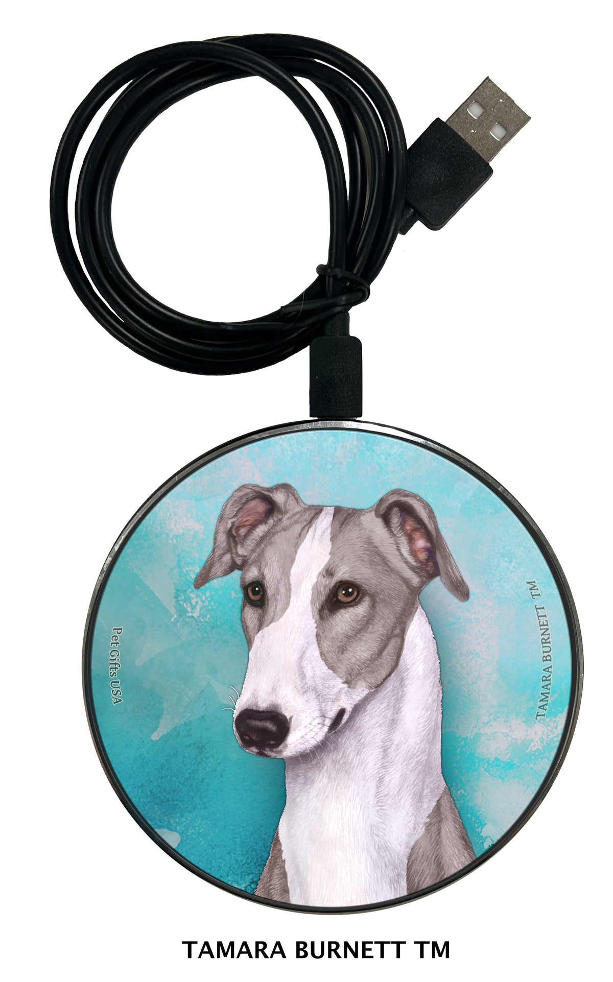 Greyhound Blue and White Zoomies Wireless Charger