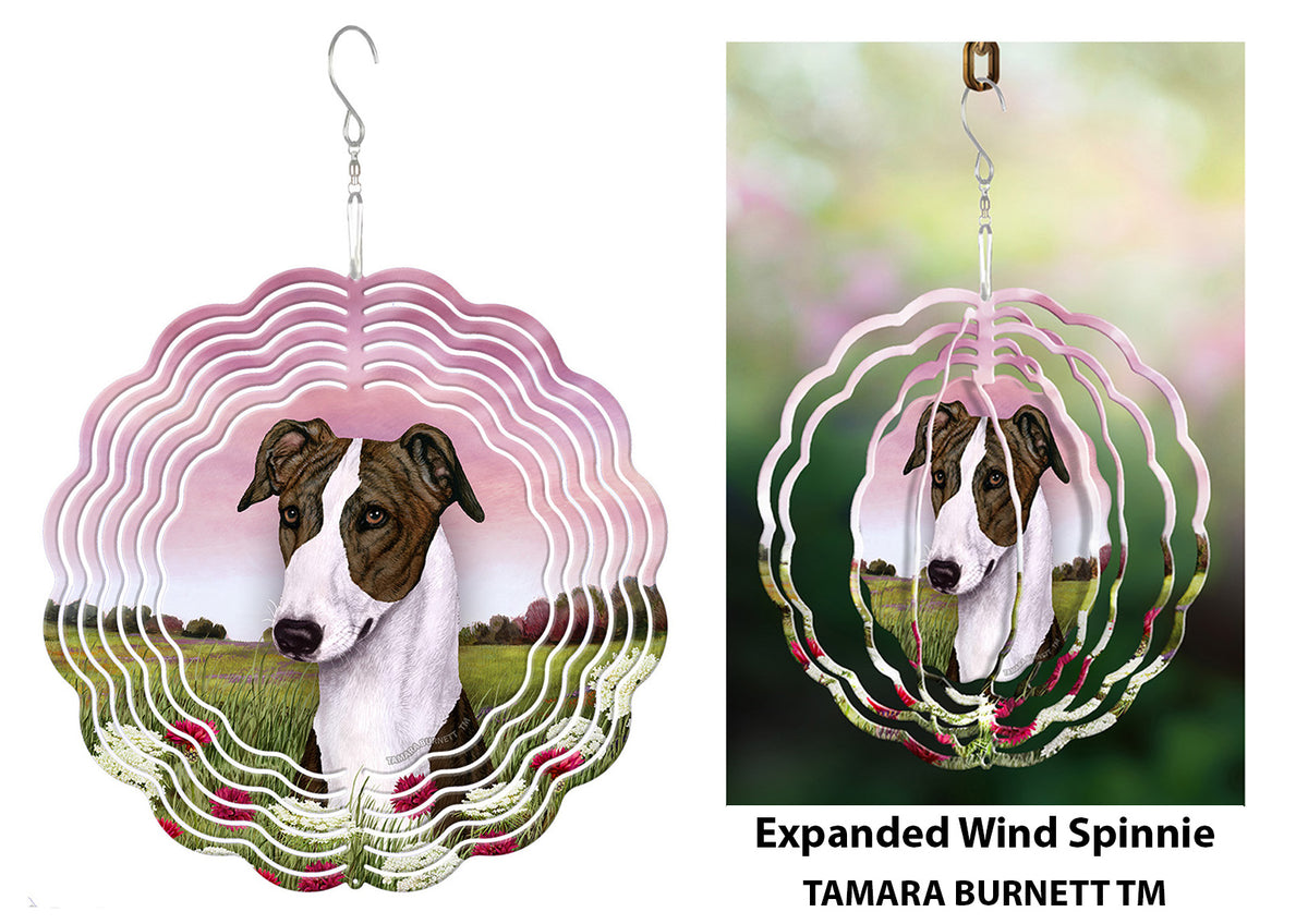 Greyhound Dark Brindle and White Wind Spinner