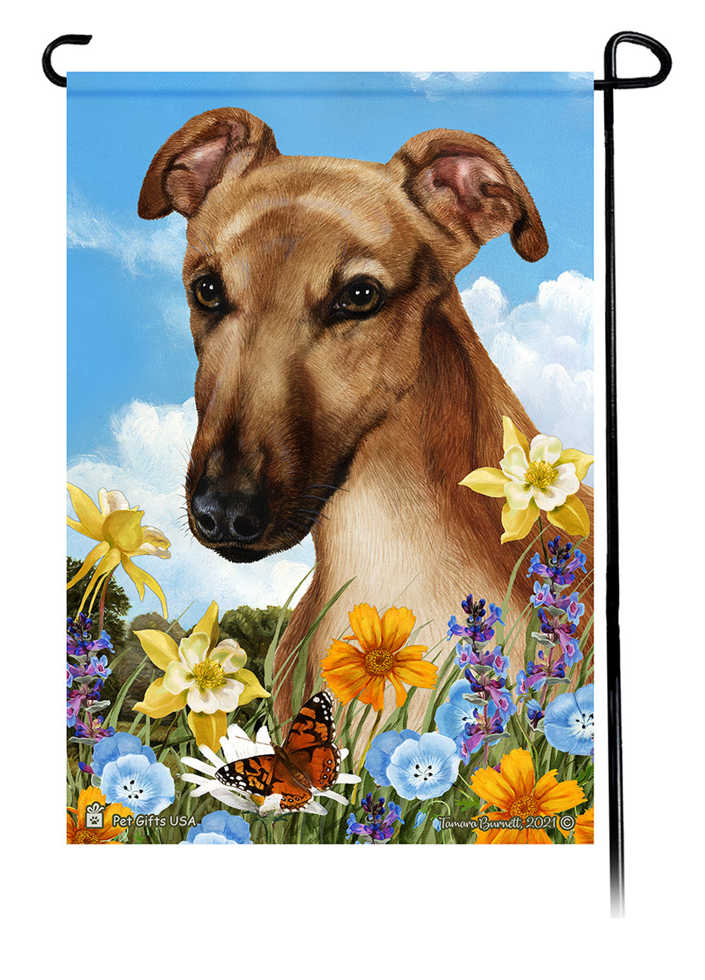 Greyhound Summer Flowers - Garden Flag