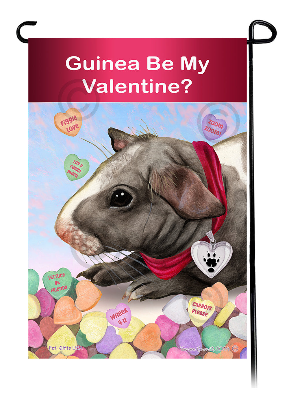 Skinny Hairless Guinea Pig Valentine Sweetheart Garden Flags
