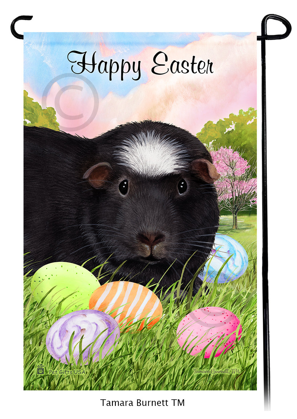 Black Crested Guinea Pig Happy Easter Garden Flags