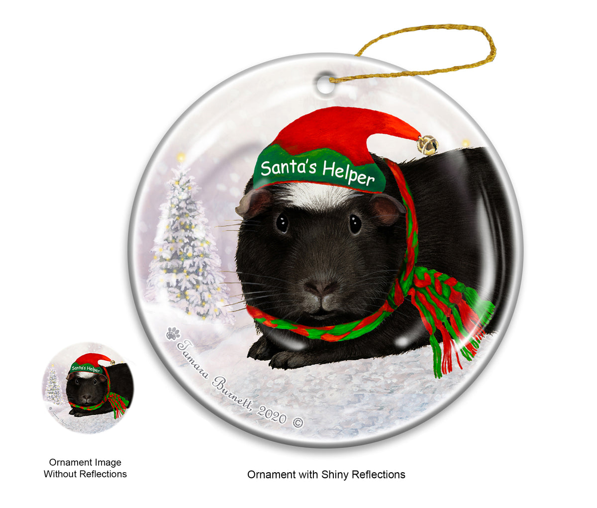 Guinea Pig Chocolate Crested - Santa's Helper Ornament