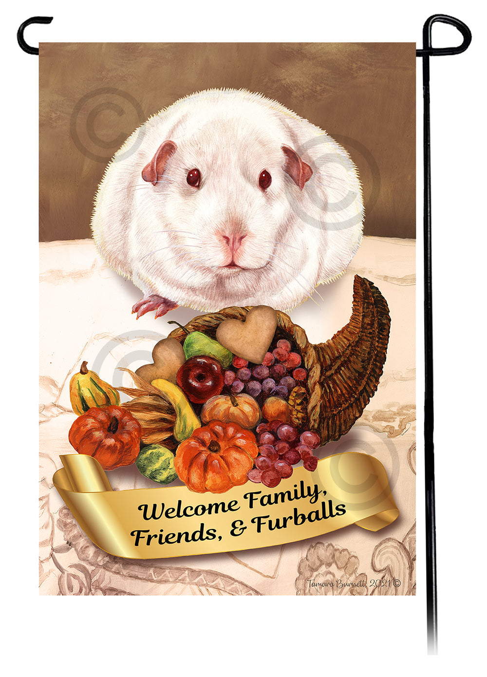 Pink Eyed White Guinea Pig Thanksgiving Garden Flags
