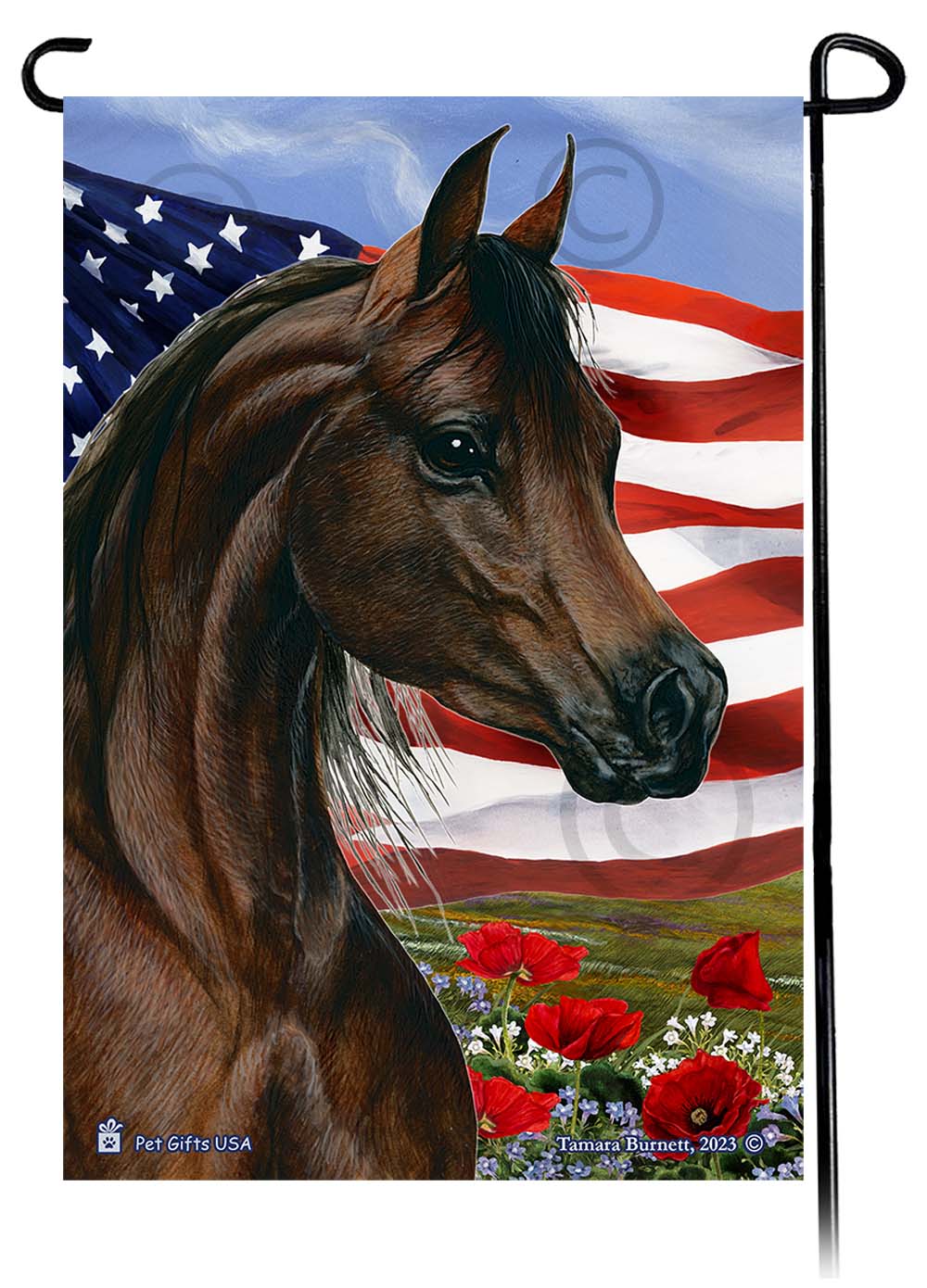 Arabian Horse Patriotic Flowers - Garden Flag