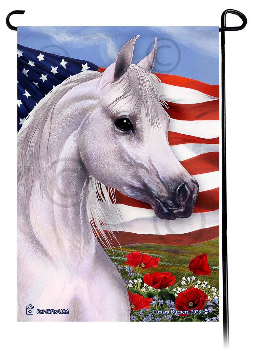 Arabian Horse Patriotic Flowers - Garden Flag