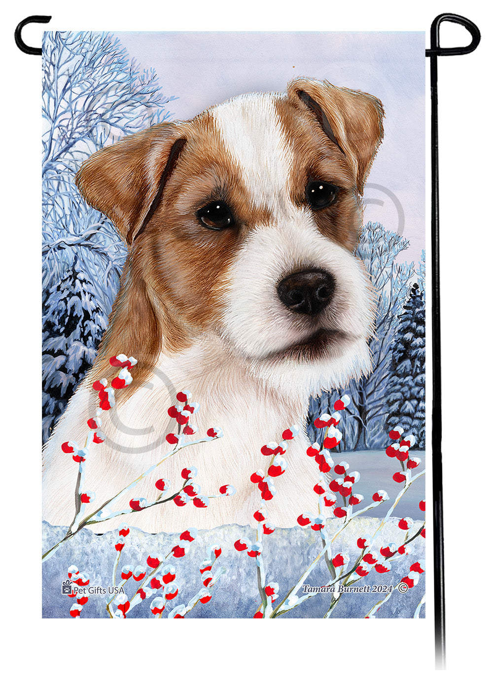Jack Russell Terrier Winterberries Garden Flags