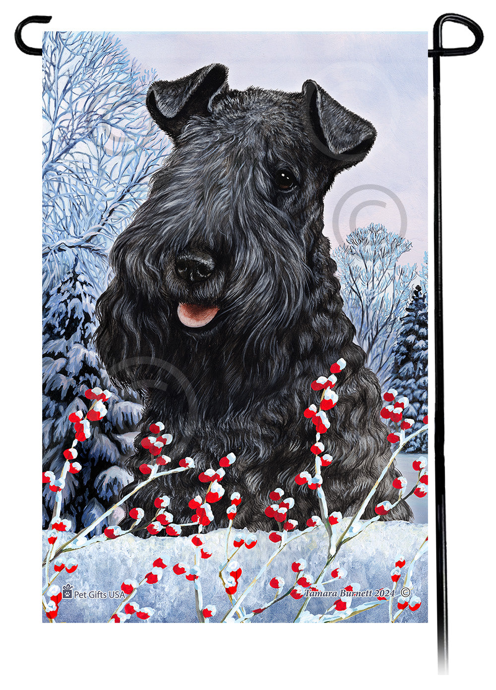 Kerry Blue Terrier Winterberries Garden Flags