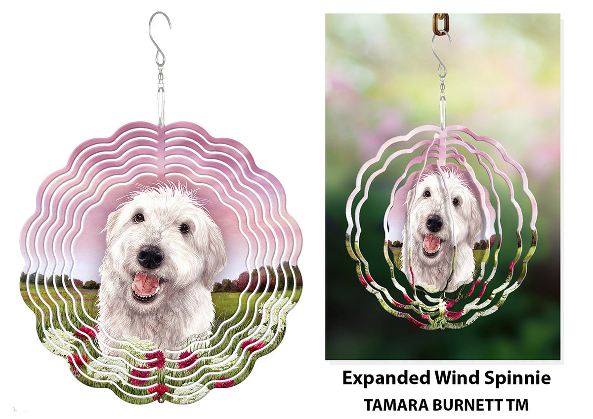 Labradoodle White Shaggy Cut Wind Spinner