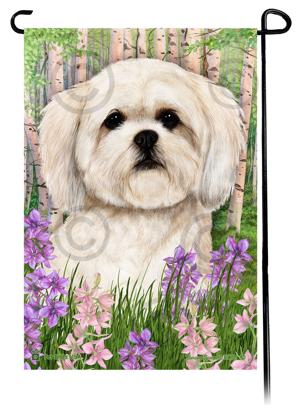 Lhasa Apso Spring Flowers - Garden Flag