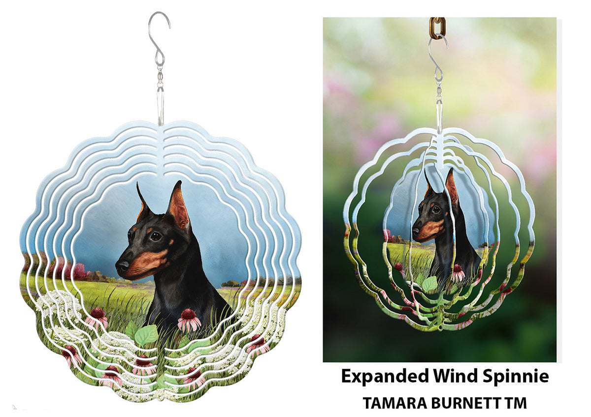 Miniature Pinscher Cropped Black and Tan Wind Spinner
