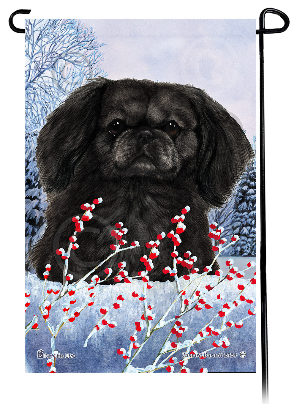Pekingese Winterberries Garden Flags