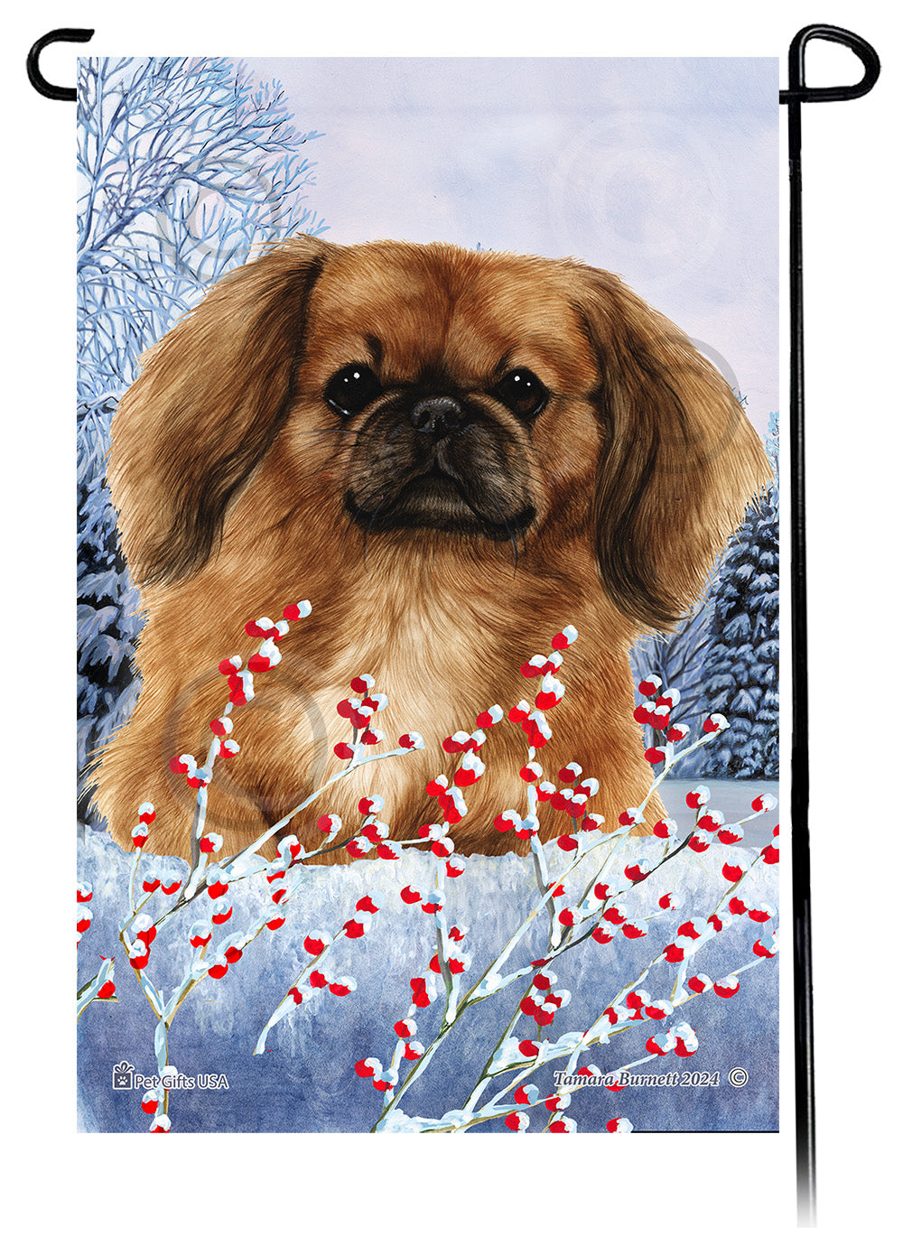 Pekingese Winterberries - Garden Flag