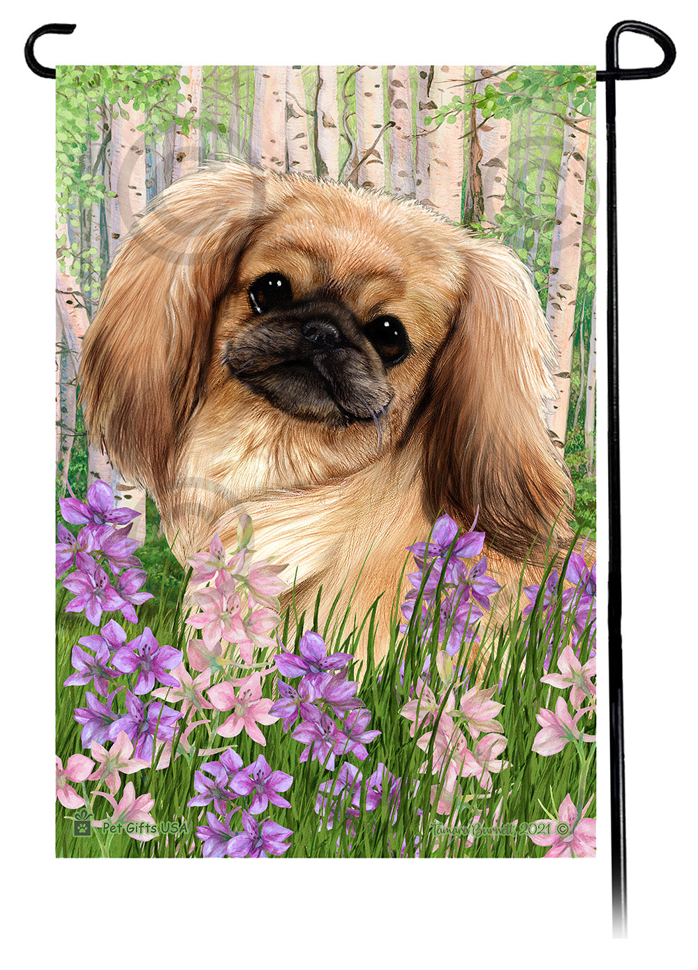 Pekingese Spring Flowers - Garden Flag