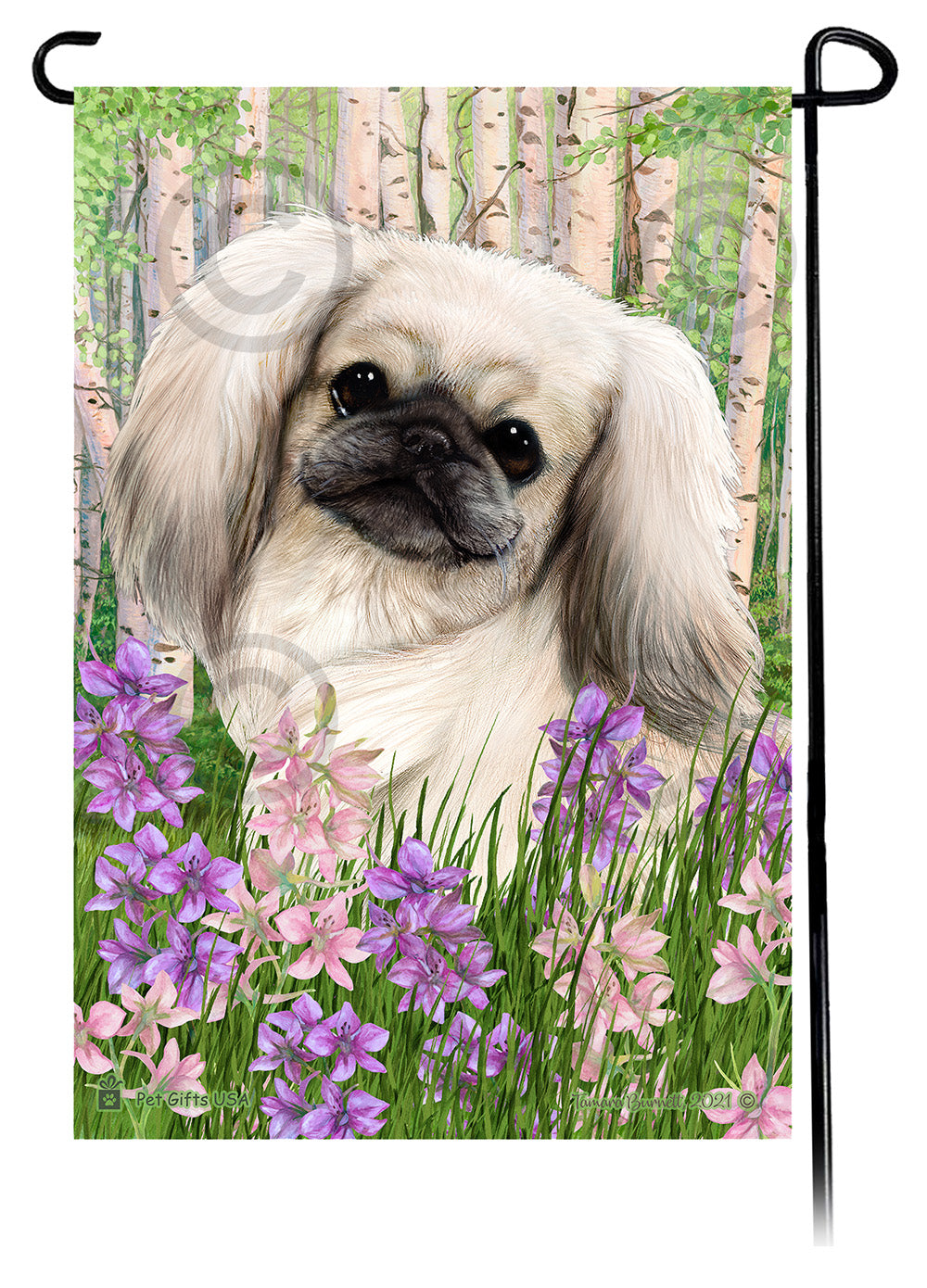 Pekingese Spring Flowers - Garden Flag