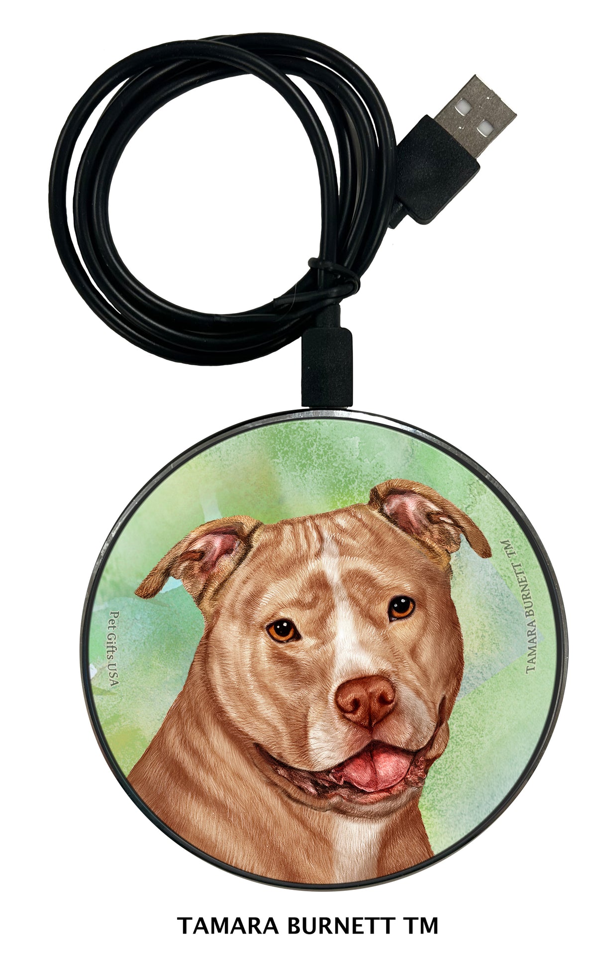 Pit Bull Cream and White Uncropped Zoomies Wireless Charger