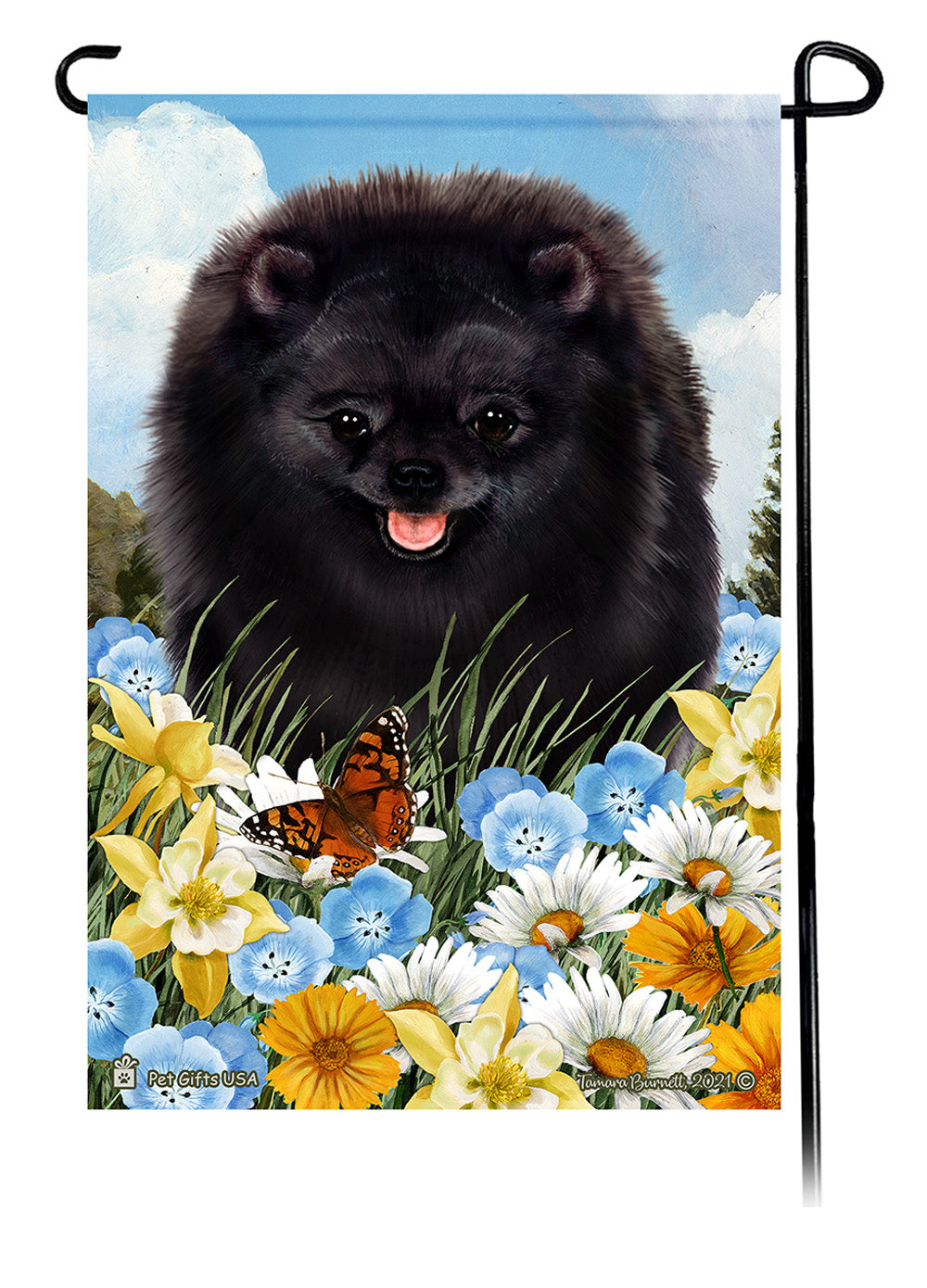 Pomeranian Summer Flowers Garden Flags