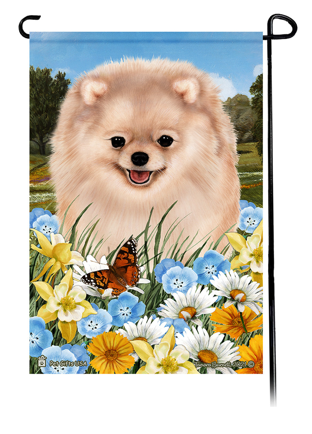 Pomeranian Summer Flowers - Garden Flag