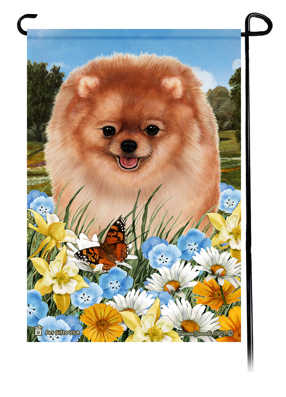 Pomeranian Summer Flowers - Garden Flag