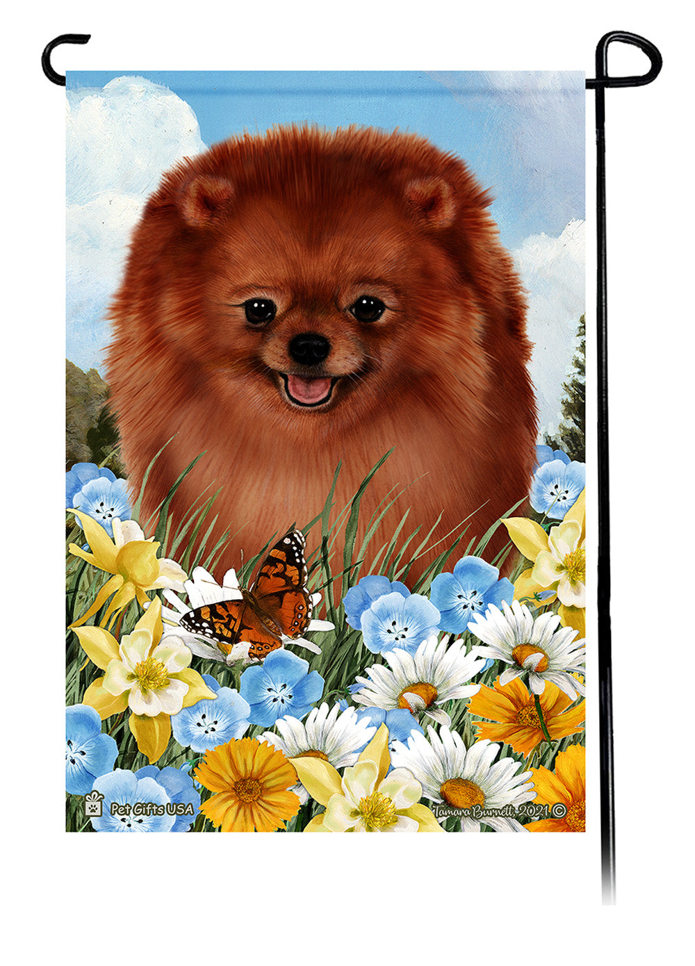 Pomeranian Summer Flowers - Garden Flag