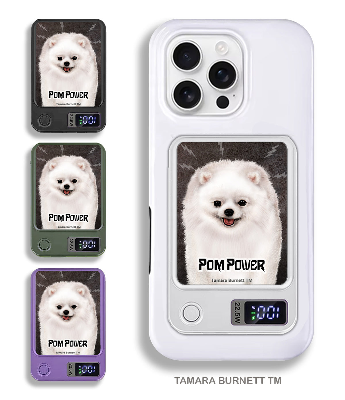 Pomeranian White Phone Bank Wireless Charger