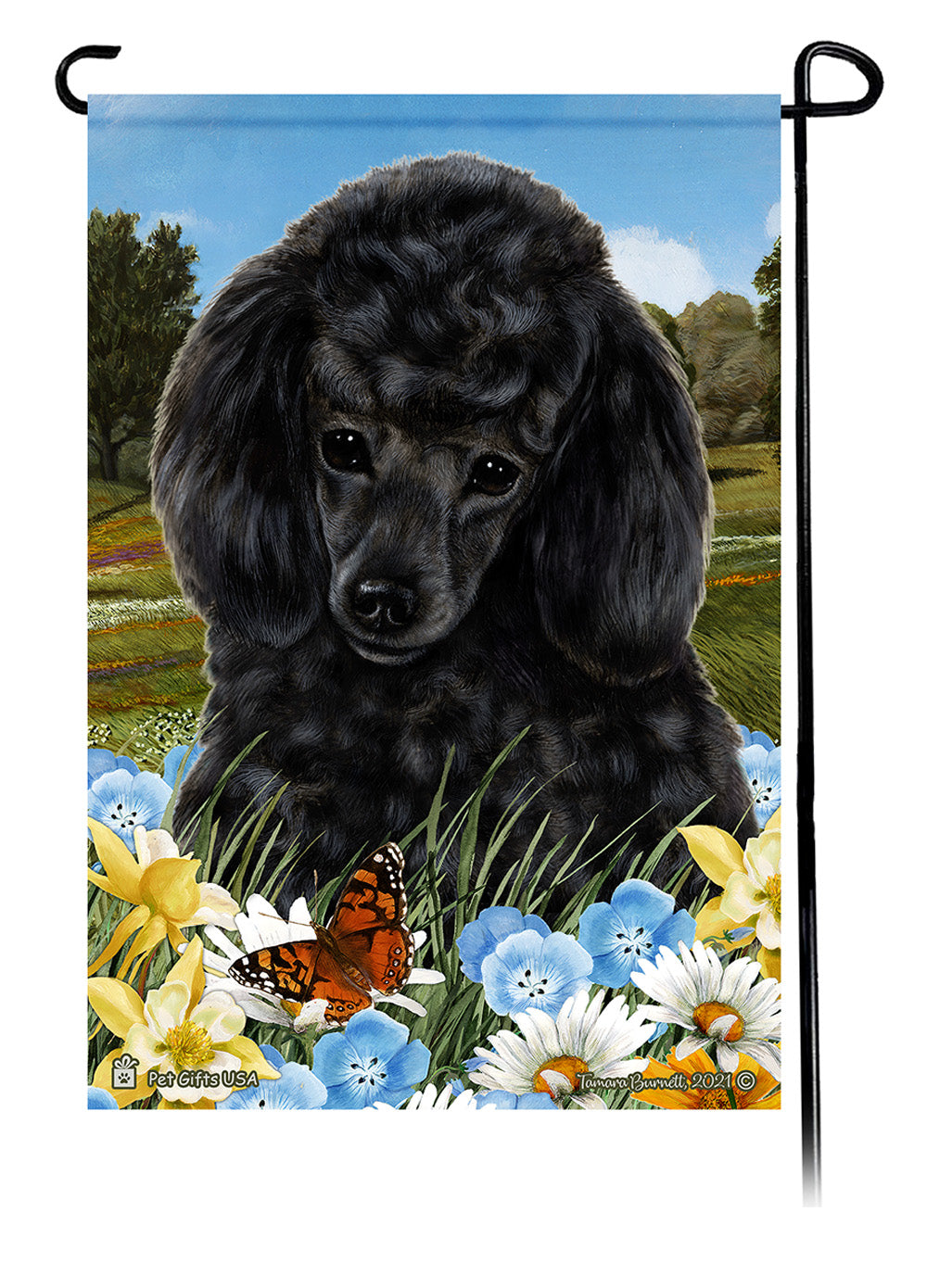 Poodle Summer Flowers - Garden Flag