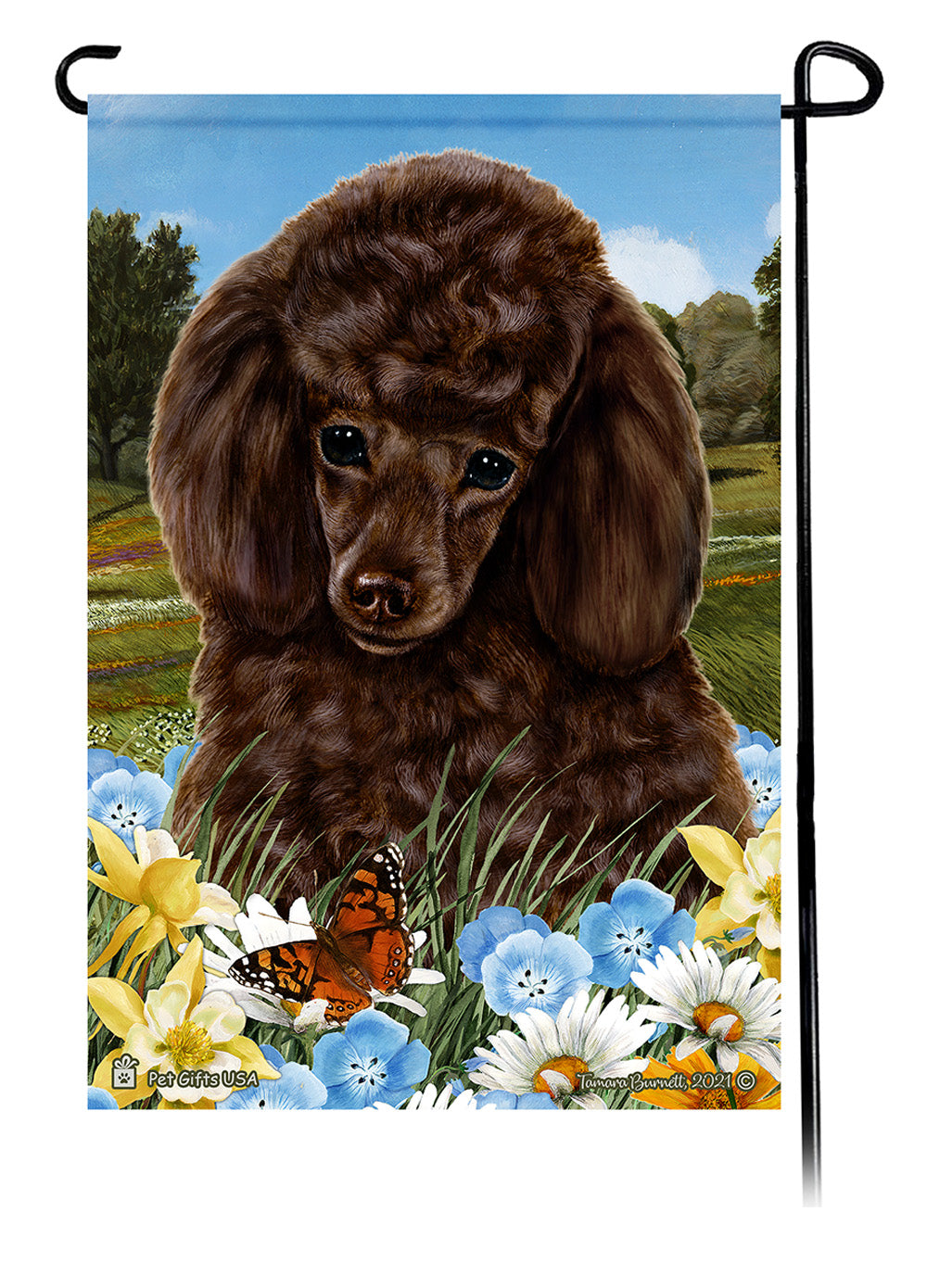 Poodle Summer Flowers - Garden Flag