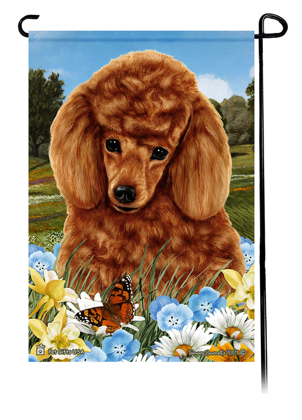 Poodle Summer Flowers - Garden Flag