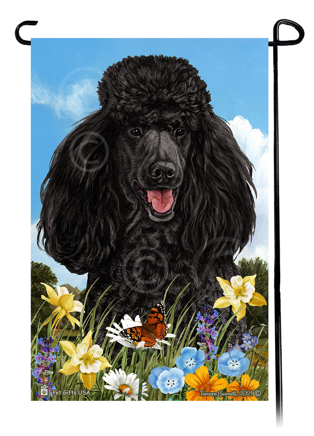 Poodle Summer Flowers - Garden Flag