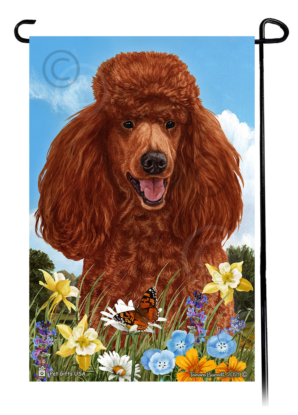 Poodle Summer Flowers - Garden Flag
