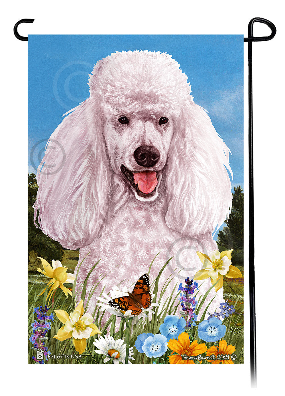 Poodle Summer Flowers - Garden Flag