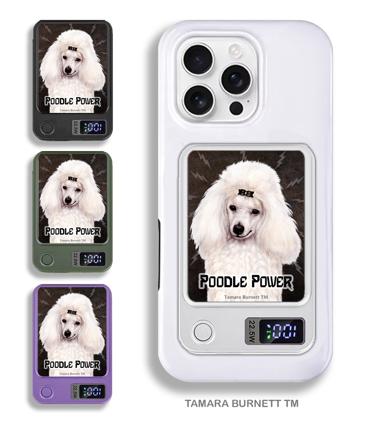 Poodle White Mini Phone Bank Wireless Charger