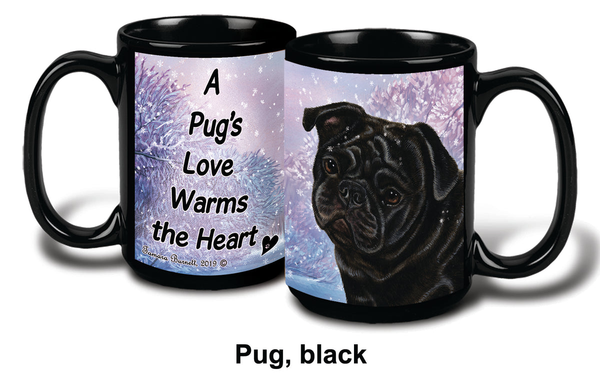 Pug Black Winter Mug 15 oz