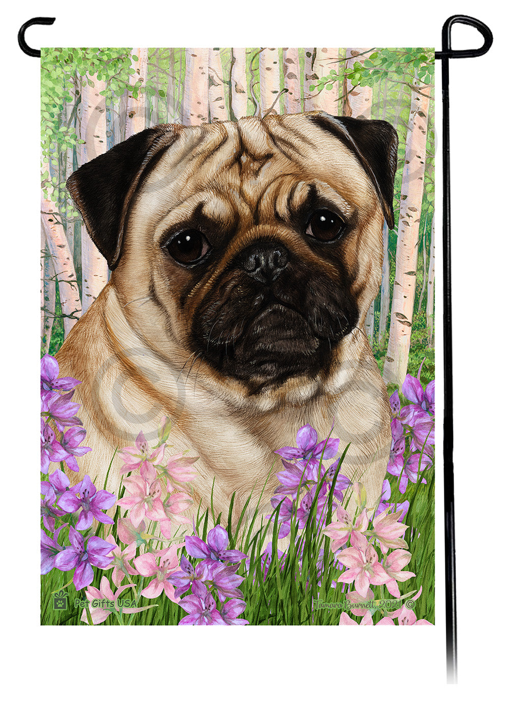 Pug Spring Flowers - Garden Flag