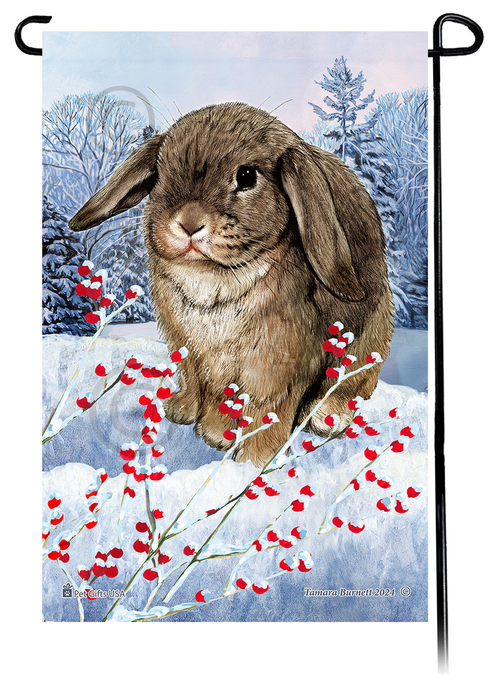 Mini Lop Rabbit Winterberries Garden Flags