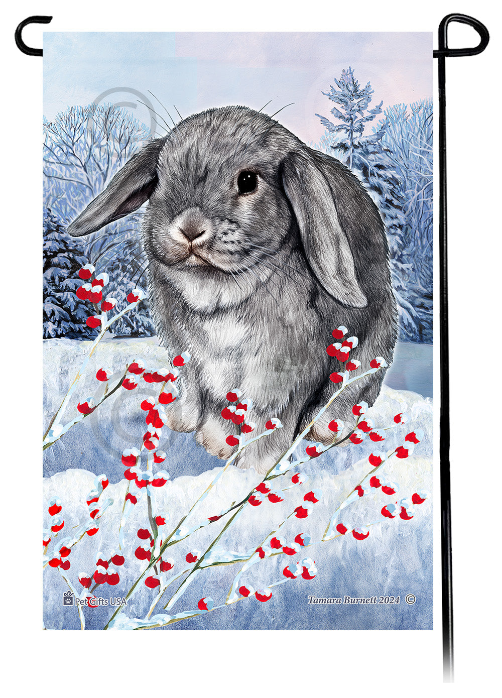 Mini Lop Rabbit Winterberries - Garden Flag