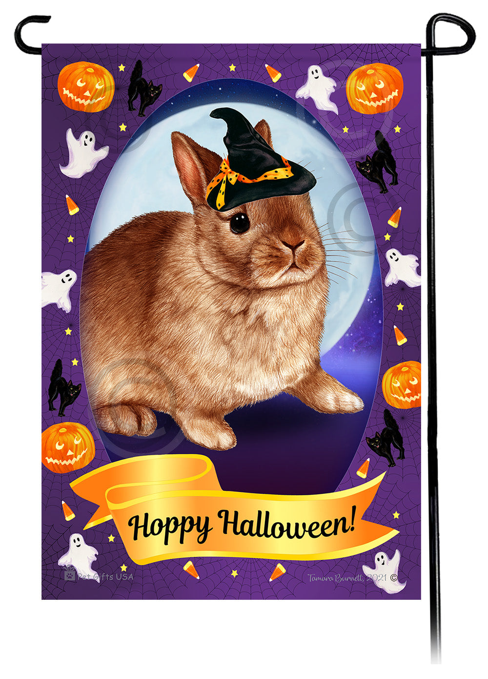 Netherland Dwarf Rabbit Halloween Howls - Garden Flag