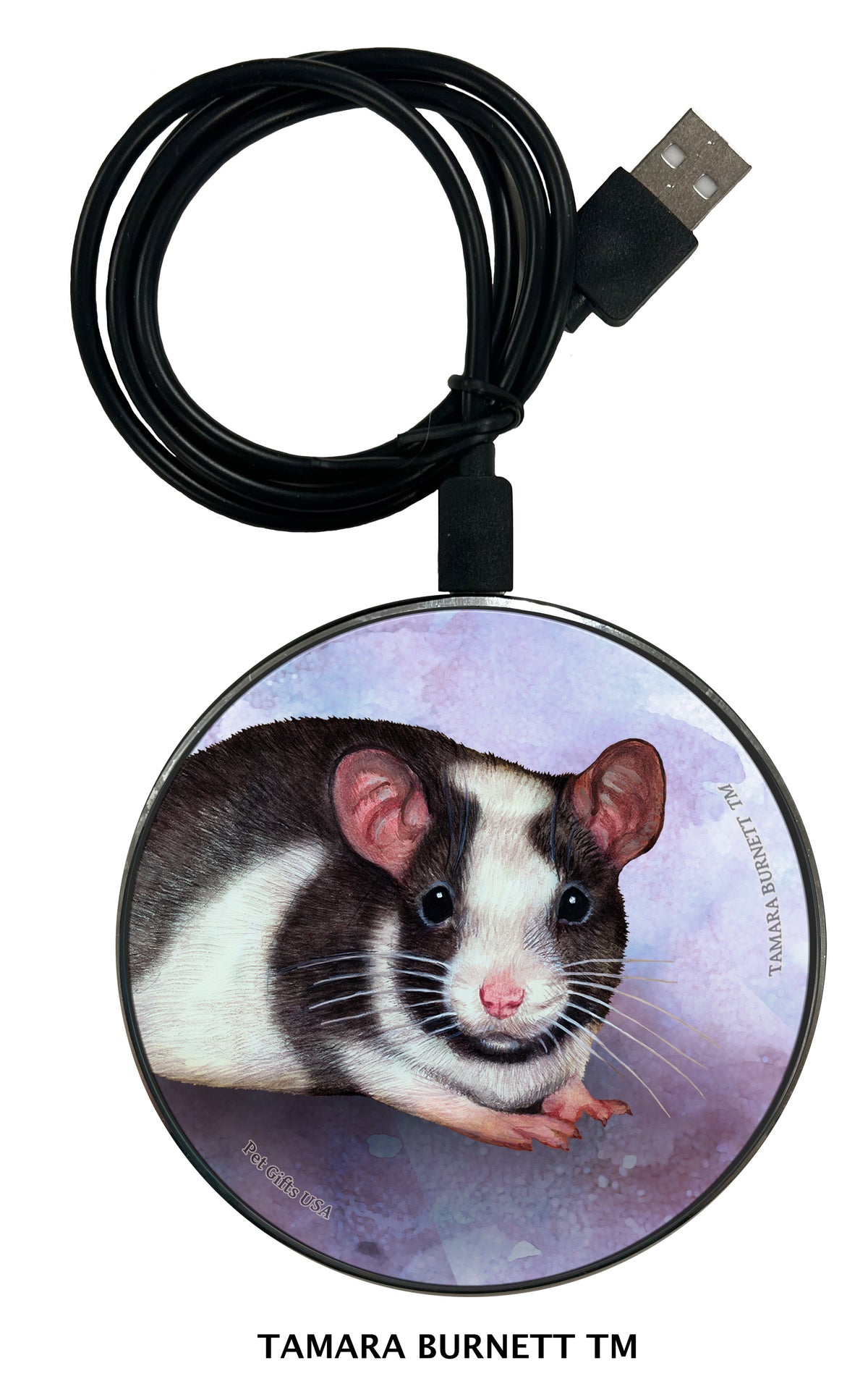 Fancy Rat Black and White Pied Zoomies Wireless Charger