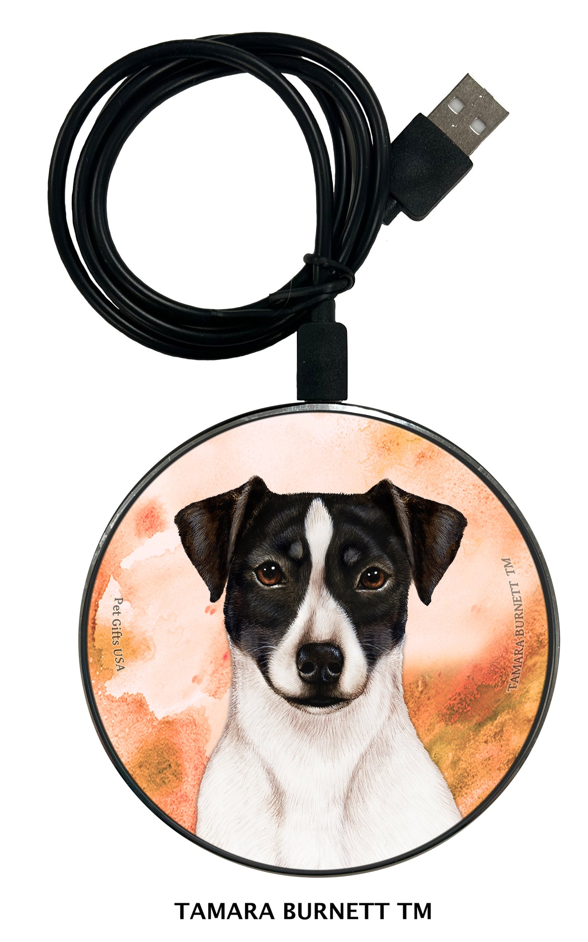 Rat Terrier Black and White Uncropped Zoomies Wireless Charger