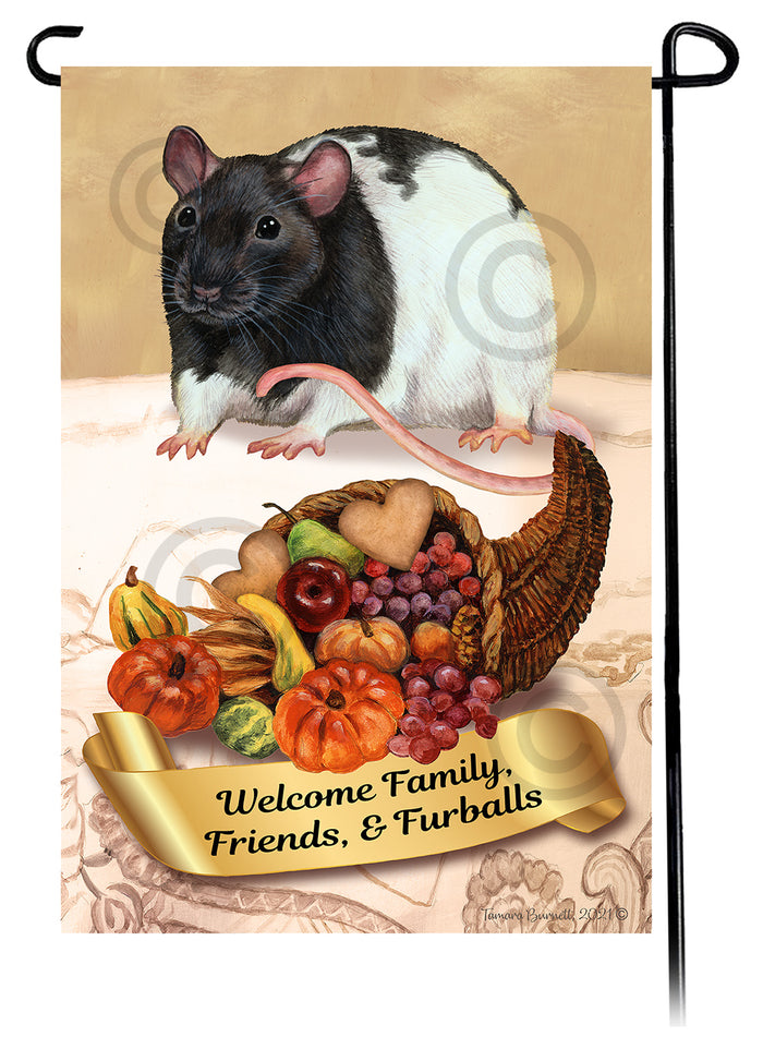 Black & White Hooded Rat Thanksgiving Garden Flags