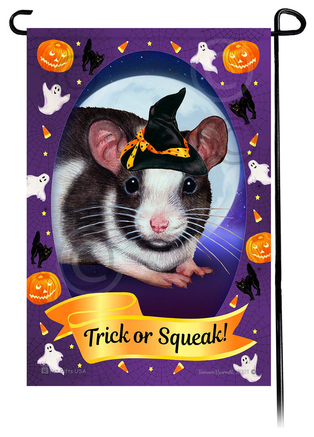 Black & White Pied Rat Halloween Howls Garden Flags