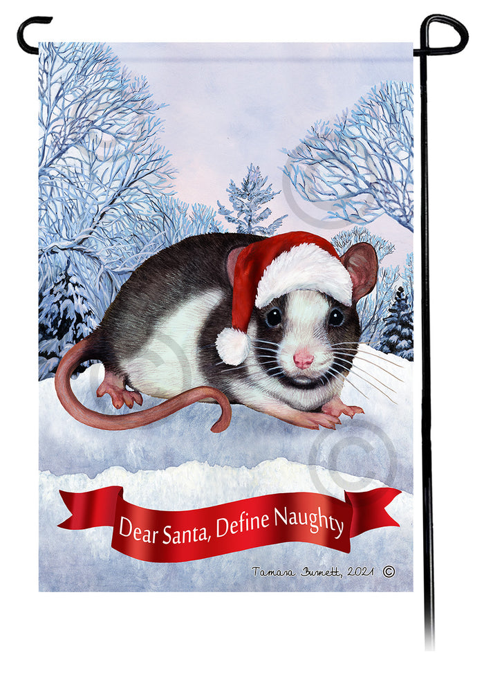 Black & White Hooded Rat Dear Santa Define Naughty Garden Flags