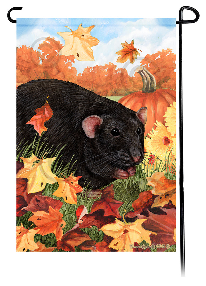 Black Rat Falling Leaves Garden Flags