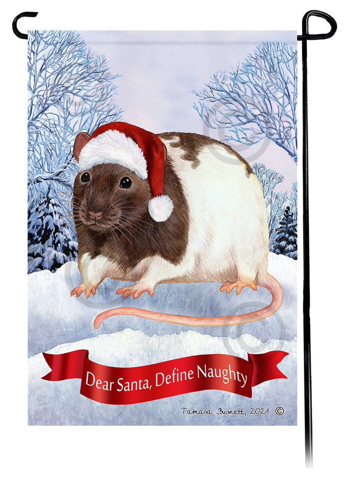 Chocolate & White Hooded Rat Dear Santa Define Naughty Garden Flags