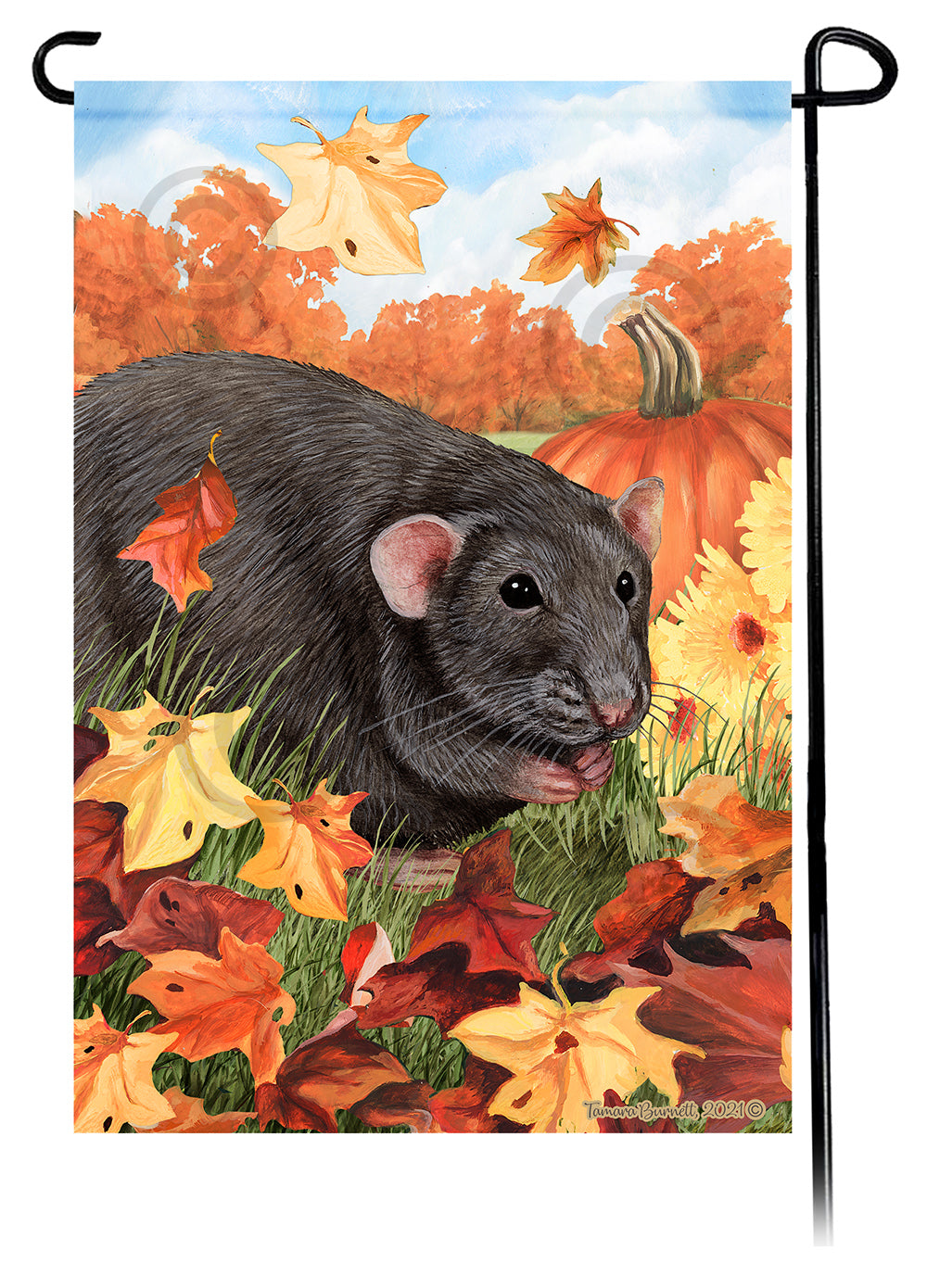 Grey Rat Falling Leaves Garden Flags